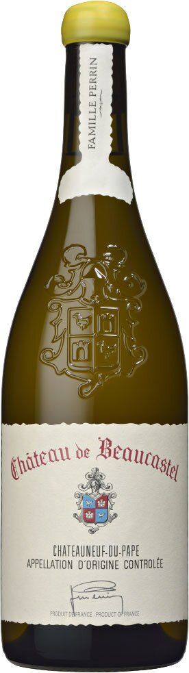 Eine Weinflasche mit gelbem Deckel und einem eleganten Etikett. Der Wein ist in einer glatten, schlanken Flasche gefüllt und steht vor einem neutralen Hintergrund.