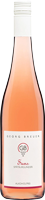 Eine Flasche Roséwein mit einer hellrosa Farbe und elegantem Etikett steht auf einem neutralen Hintergrund. Die Form der Flasche ist klassisch mit einem langen Hals.