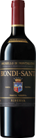 Eine Flasche Rotwein mit einem schwarzen Etikett. Auf dem Etikett steht -BRUNELLO DI MONTALCINO-, -BIONDI-SANTI-, und -RISERVA 2016-. Darunter ist ein Wappen abgebildet.