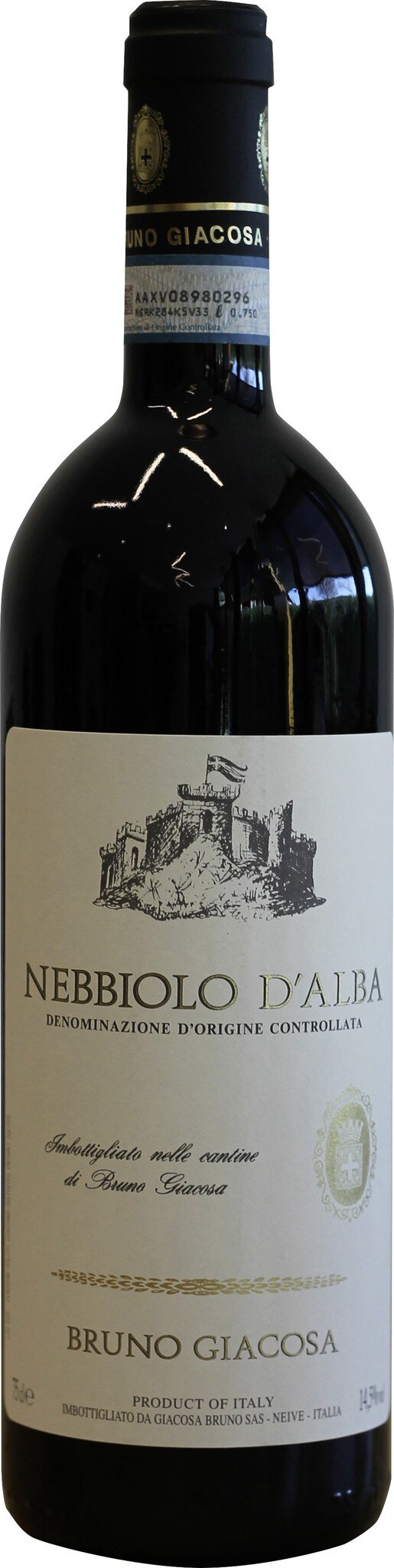 Eine Weinflasche steht aufrecht mit einem dunkelbraunen Etikett, das den Wein und seine Herkunft zeigt. Die Flasche hat einen schwarzen Korken und einen hochwertigen, eleganten Look.