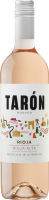 Eine Flasche Weißwein steht auf einem neutralen Hintergrund. Die Flasche hat ein helles Etikett mit dem Schriftzug -TARÓN-. Der Wein wirkt klar und glänzend.