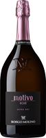 Eine Flasche Sekt mit einem rosafarbenen Korken und einem eleganten, dunklen Etikett. Die Flasche steht aufrecht und scheint frisch und bereit zum Servieren.