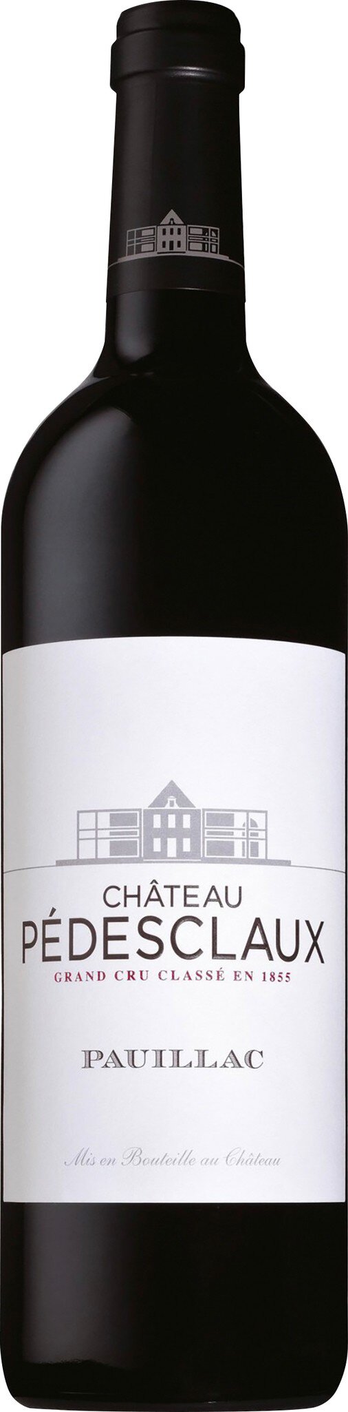 Eine schwarze Weinflasche mit einem eleganten, weißen Etikett. Das Etikett enthält Schriftzüge, die möglicherweise den Namen oder die Marke des Weins darstellen. Der Hintergrund ist neutral und hell.