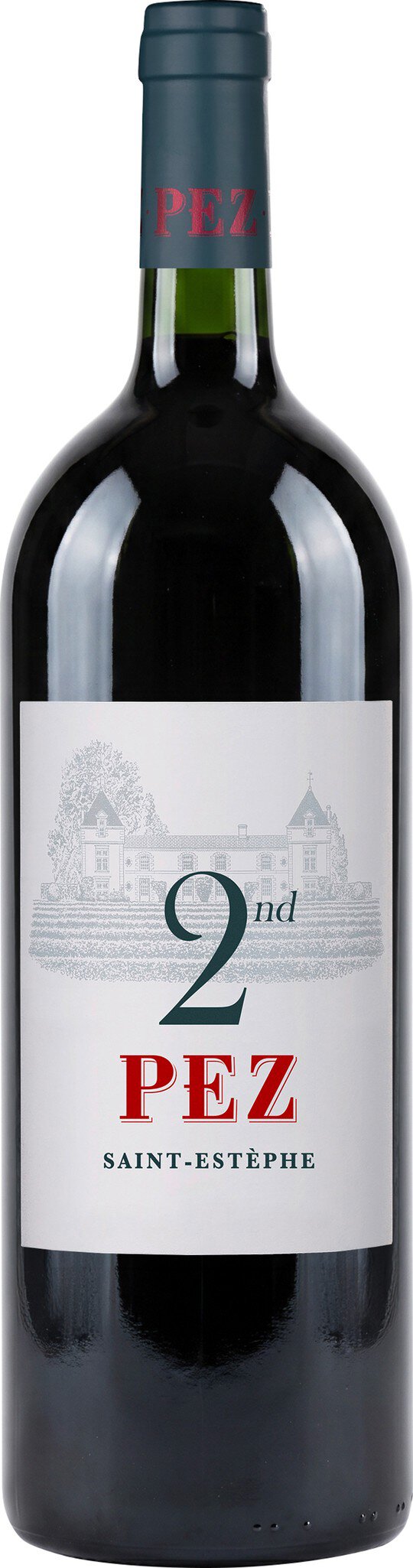 Eine Flasche rotwein mit einem weißen Etikett, auf dem die Zahl -92- und der Name -Pez- in roter Schrift steht. Der Hintergrund ist neutral gehalten.