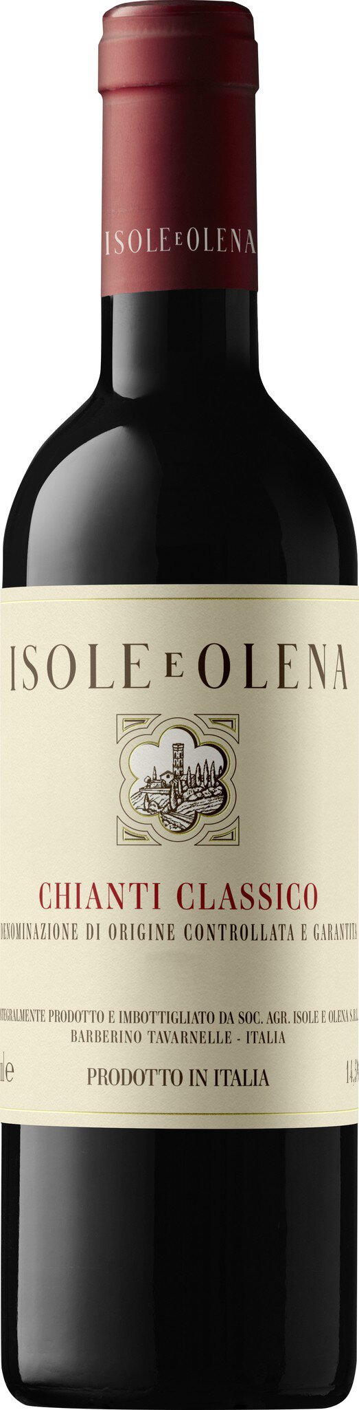 Eine rote Weinflasche mit einem klassischen Etikett. Die Flasche hat einen roten Korken und eine elegante Form, möglicherweise aus einer Weinregion mit traditionellem Stil.