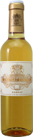 Eine Flasche Weißwein steht aufrecht. Die Flasche hat einen goldenen Deckel und ein Etikett mit einem detaillierten Design, das den Namen und die Herkunft des Weins zeigt.