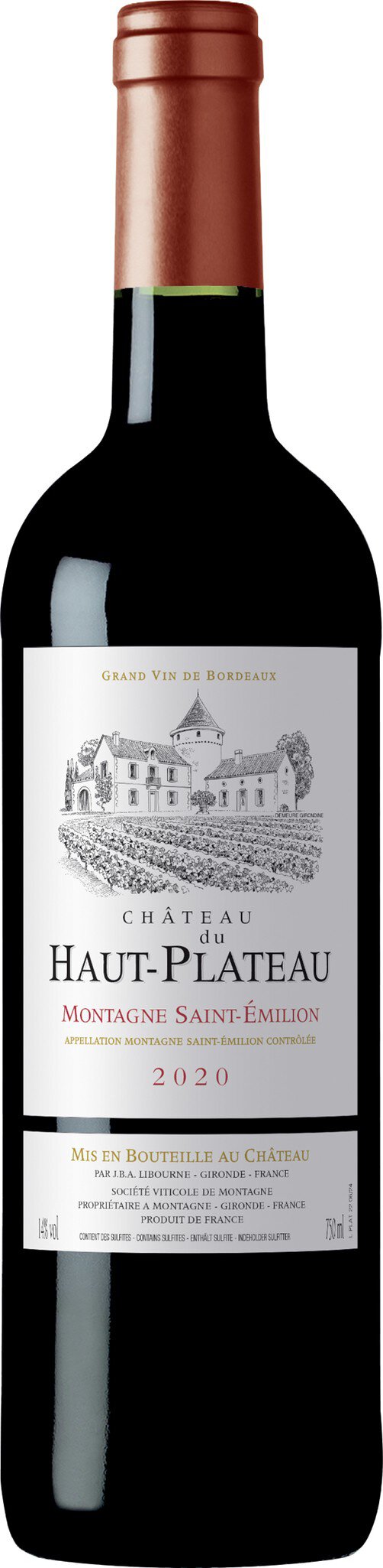 Eine Flasche Rotwein mit einem eleganten Etikett. Der Verschluss ist braun und die Flasche hat eine klassisch geformte, dunkle Glasstruktur. Sie steht isoliert auf einem neutralen Hintergrund.