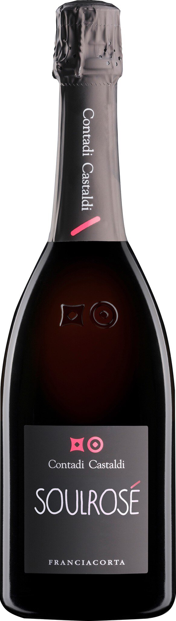 Eine Flasche Sekt mit schwarzer Etikettierung steht auf einem weißen Hintergrund. Die Flasche hat einen Korkverschluss und wirkt elegant, ideal für festliche Anlässe.