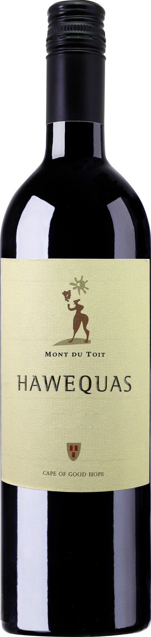 Eine Flasche Rotwein mit einem einfachen, eleganten Etikett. Der Wein scheint in einem neutralen Hintergrund präsentiert zu sein, der keinen weiteren Kontext bietet.