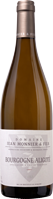 Eine Weinflasche mit einem schlanken, transparenten Glas. Der Korken ist silberfarbig und die Etikette ist schlicht und elegant mit Schriftzug. Der Hintergrund ist neutral.