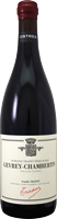 Eine Flasche Rotwein steht senkrecht. Sie hat einen dunklen Glasbehälter und eine etikettierte weiße Fläche mit Informationen über den Wein. Der Korken ist rot.