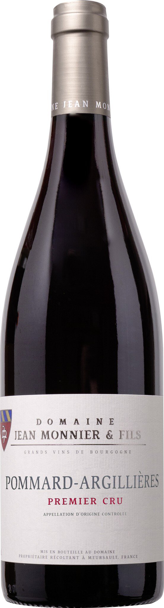 Eine Weinflasche mit einem schmalen, eleganten Design. Der Korpus ist dunkelrot, der Schraubverschluss ist silberfarben. Auf dem Etikett steht der Name des Weins und eventuell Informationen zur Rebsorte oder Region.