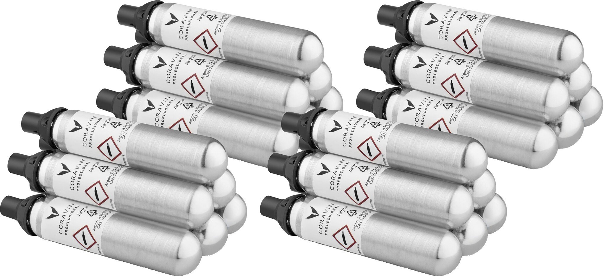 Mehrere Sets von weißen Rohren sind gestapelt. Jedes Rohr hat an einem Ende einen schwarzen Deckel. Sie liegen in einer symmetrischen Anordnung.