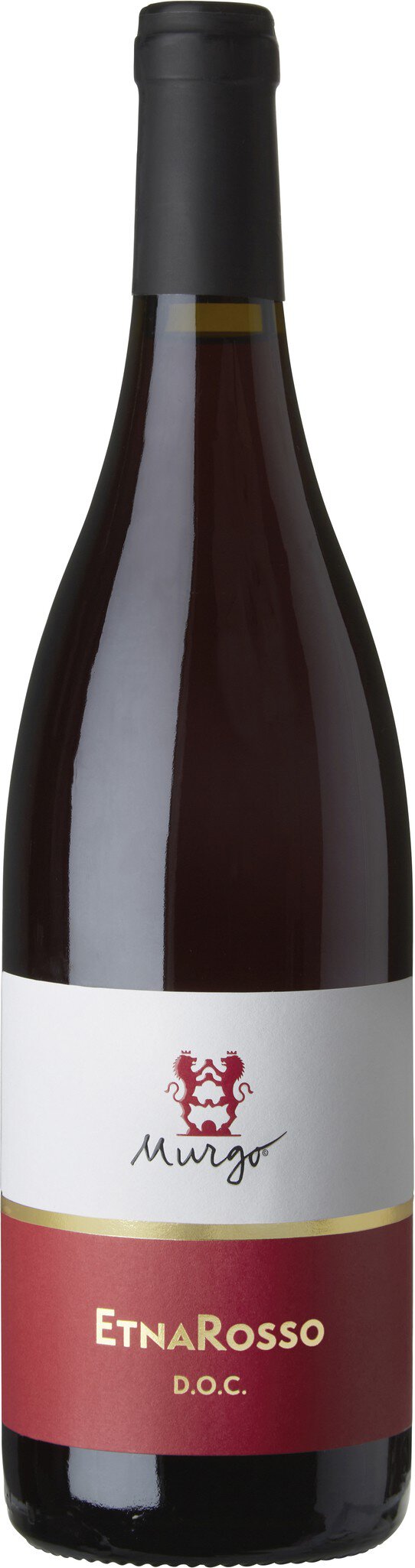 Ein Rotwein in einer eleganten Flasche. Der Etikett zeigt eine Abhebung in Rot und Weiß mit einem Logo. Der Hintergrund ist neutral, wodurch die Flasche im Vordergrund hervorsticht.