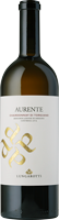 Eine Flasche Wein mit einem eleganten, weißen Etikett, auf dem geschwungene goldene Linien und der Schriftzug -La Meridiana- zu sehen sind. Der Flaschenhals ist schmal und die Flasche hat eine dunkle Farbe.