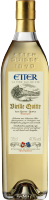 Eine flasche mit einer goldenen Kappe, die klaren Flüssigkeit enthält. Auf dem Etikett sind Informationen über den Inhalt, möglicherweise ein hochwertiges Öl oder Getränk, abgedruckt.