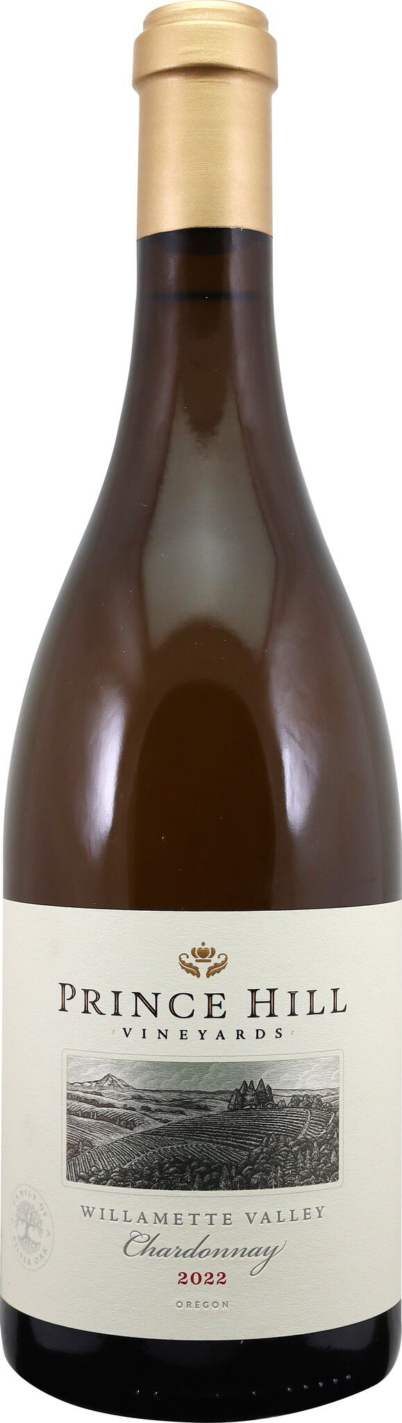 Eine Weinflasche mit einem langen, schmalen Hals und goldener Kapsel. Das Etikett zeigt eine Abbildung und Schriftzüge, die Informationen über den Wein enthalten.