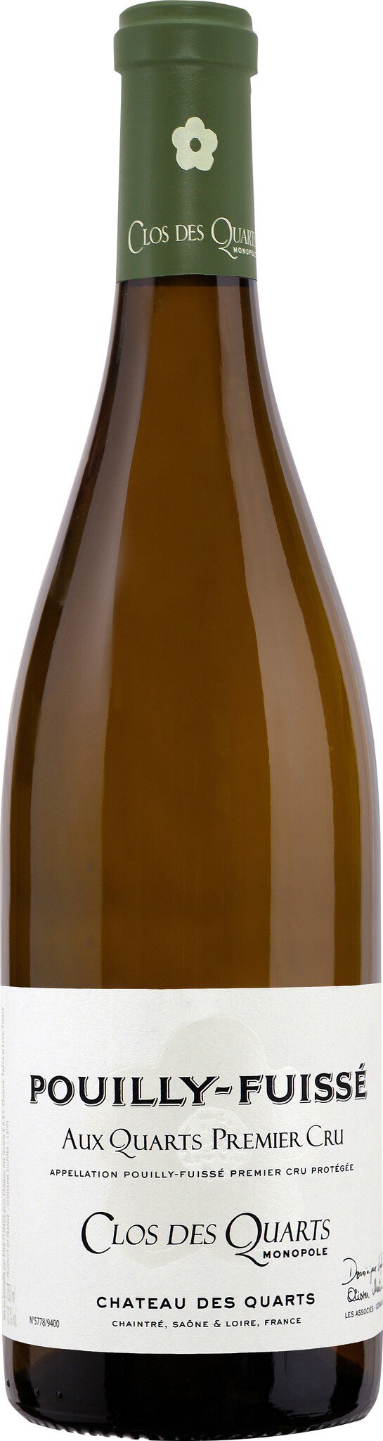 Eine Flasche Wein steht auf einem weißen Hintergrund. Die Flasche hat einen langen Hals mit einem grünen Korken und einer etikettierten Fläche, die Produktinformationen enthält.