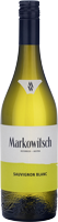 Ein Flasche Weißwein steht aufrecht. Der Körper der Flasche ist transparent mit einem gelben Etikett, das den Namen -Naturidich- zeigt. Der Korken oben ist dunkelblau.