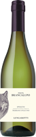 Eine grüne Weinflasche steht aufrecht. Der Flaschenhals ist schwarz und es gibt ein Etikett mit einem grafischen Bild eines Tieres sowie Text, der den Wein beschreibt.