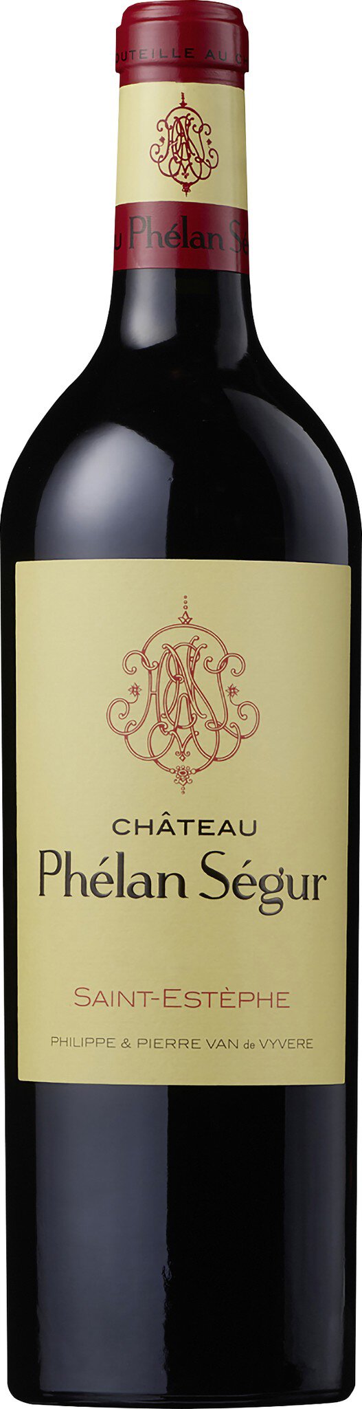 Eine Flasche Rotwein steht aufrecht. Sie hat einen dunklen, eleganten Körper mit einem goldenen Etikett, das den Namen des Weins trägt. Der Korken ist rot.