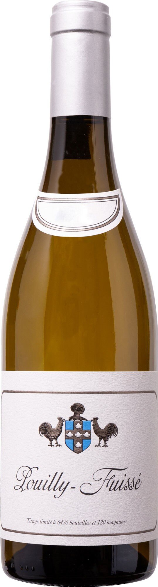Eine Flasche Weißwein steht aufrecht. Der Wein ist hellgelb, die Etikette zeigt ein Wappen mit blauer Verzierung und den Schriftzug -Côté Sud-. Der Hintergrund ist neutral.