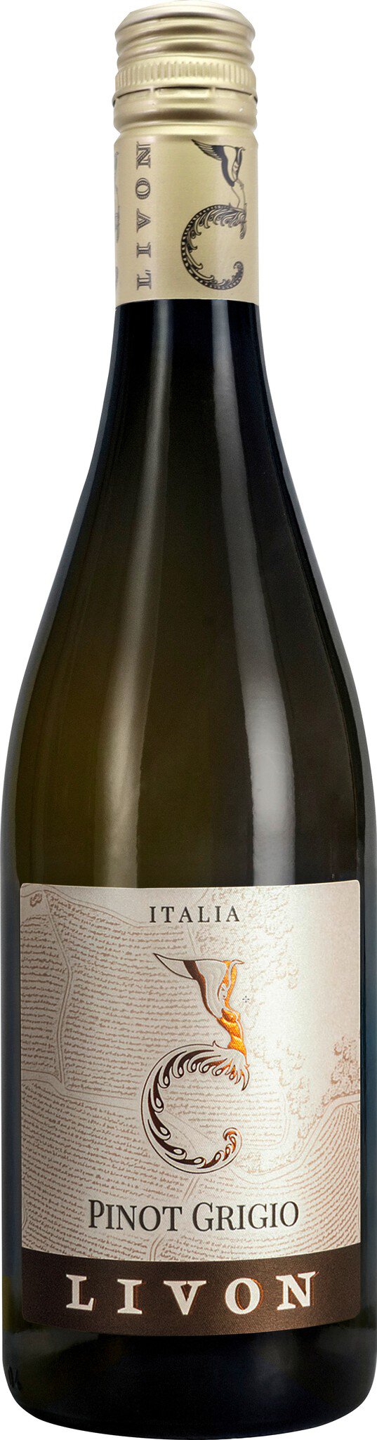 Eine Weinflasche mit einem schlanken Körper und einem Korken. Das Etikett ist schlicht, mit einem auffälligen Logo und dem Namen des Weins. Der Hintergrund ist neutral.