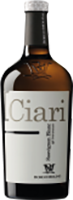 Eine elegante Weinflasche mit einer schlichten, weißen Etikette, die den Namen -Ciari- zeigt. Der Flaschenhals ist mit einem weißen Korken verschlossen.