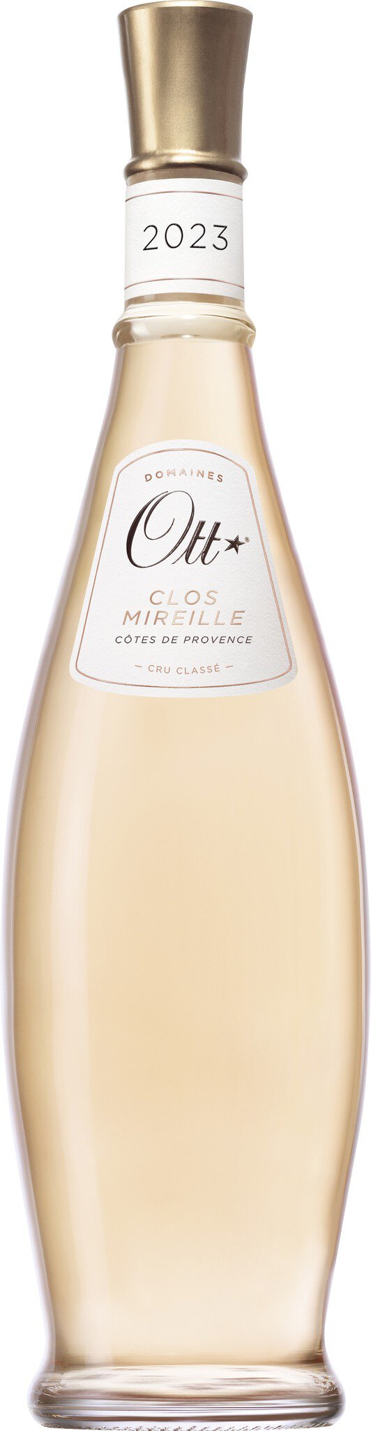 Eine elegante Flasche mit einer schlanken, geschwungenen Form. Der Füllinhalt ist hellgelb, der Verschluss ist goldfarben. Die Flasche scheint für ein Parfum oder ein hochwertiges Getränk gedacht zu sein.