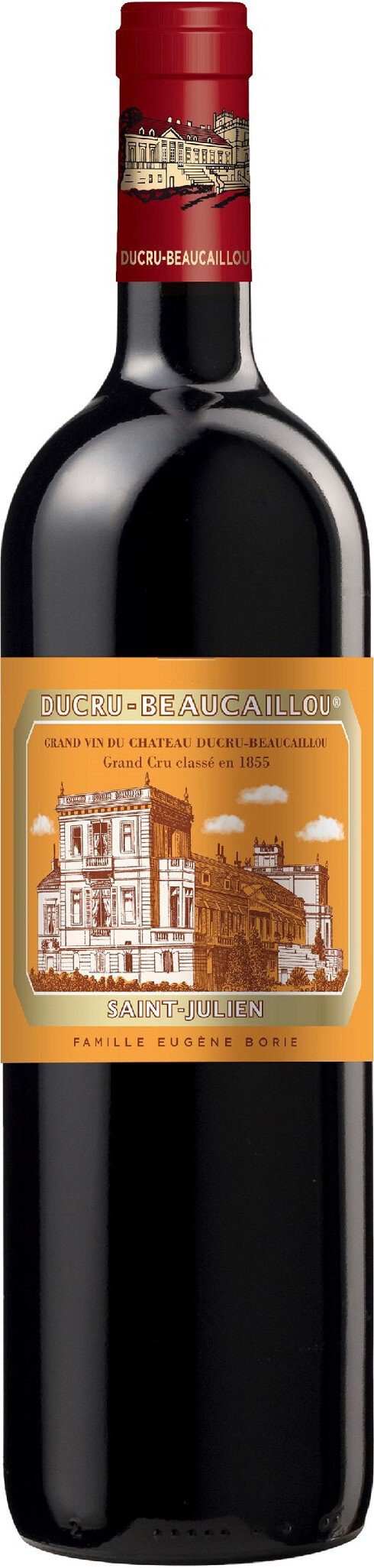 Eine Rotweinflasche mit schwarzem Körper und roter Kapsel. Ein goldener Etikett mit den Worten -Reserva- und einer beschriebenen Jahrgangszahl ist sichtbar. Der Hintergrund ist neutral.